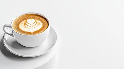 Beautiful latte coffee with art design in white ceramic cup