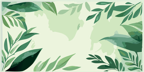 watercolor background with leaves, frame, for design, with space. Environment green aquarelle wallpaper with leaf border vector illustration