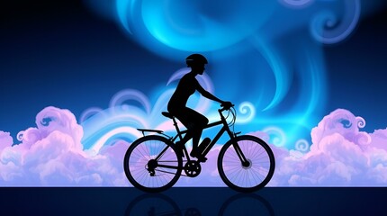 Fototapeta premium Silhouette of cyclist riding a bicycle on a mountain at sunset
