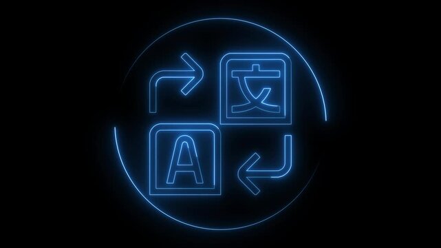 Glowing neon line language Translate icon concept blue color, neon translation icon with a glowing  effect, language Translation neon effect