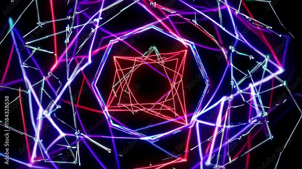Poster vibrant neon tunnel of light showcasing dynamic shapes and patterns in a captivating display of colo