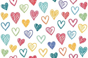 A whimsical pattern of hand-drawn colorful hearts, perfect for Valentine's Day or any romantic occasion.