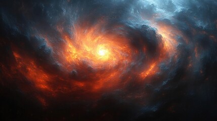 Fototapeta premium Fiery and Icy Spiral Galaxy Cosmic Dance: A mesmerizing swirl of orange and blue nebulae, creating a vibrant abstract space scene