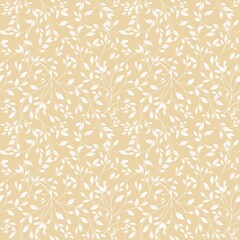 White Elegant Leaves Seamless Pattern Background on Pastel Yellow for Prints, Textiles, Packaging, Fabrics, and Wrapping Paper