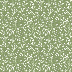 White Elegant Leaves Seamless Pattern Background Big Design on Pastel Green for Prints, Textiles, Packaging, Fabrics, and Wrapping Paper