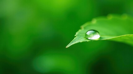 A single dewdrop rests gently on a vibrant green leaf, a tranquil scene of nature's delicate beauty.