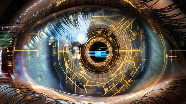 Human eye with digital elements, computer vision concept