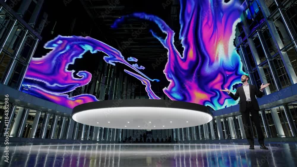 Fototapete engaging presentation at a modern venue featuring dynamic visual displays and a speaker