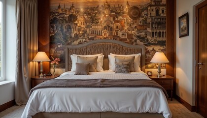 Elegant bedroom interior with warm light