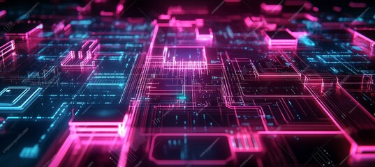 Futuristic Circuit Board, Technology Background With Glowing Lines, Digital Data Flow