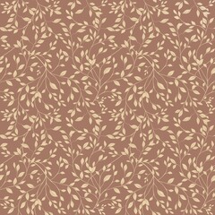 Milk Elegant Leaves Seamless Pattern Background Big Design on Mocha Mosses for Prints, Textiles, Packaging, Fabrics, and Wrapping Paper