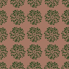 Round Simple Leaves Seamless Pattern Background Small Design on Mocha Mosses for Prints, Textiles, Packaging, Fabrics, and Wrapping Paper