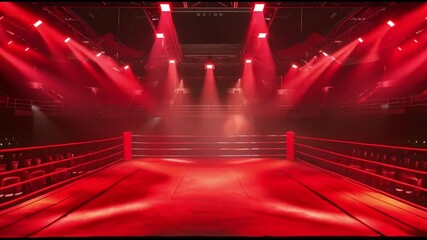 Boxing ring, fighting sport arena. MMA stage with spotlight. Empty sport ring