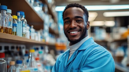 Fototapeta premium Smiling Scientist in Modern Laboratory Setting