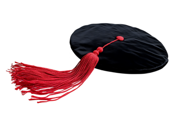 graduation cap with a red tassel on white background.PNG