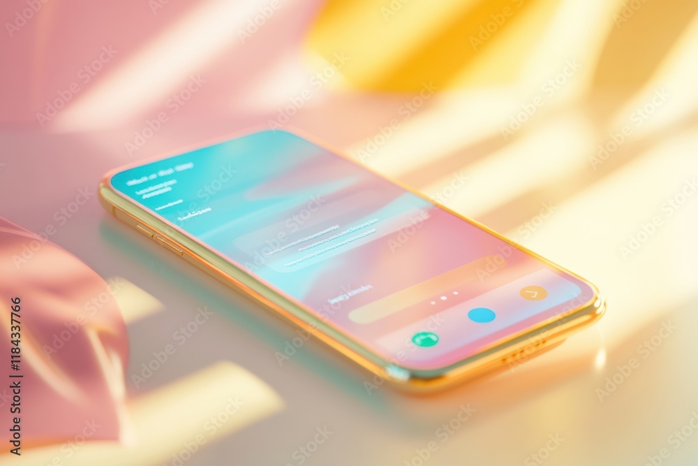 Aufkleber Close up view of a modern smartphone in a bright setting displaying a messenger chat conversation in progress. Generative AI