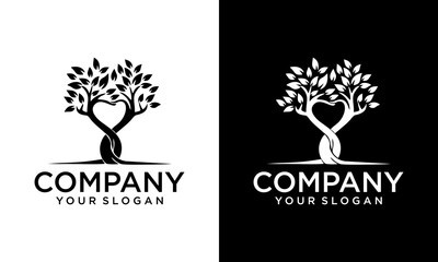 Creative Love Tree Logo Template. This logo stylish trendy sign, tree with leaves forming the shape of the heart. It symbolize love, natural growth and life power.
