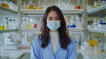 Smiling Scientist in Lab with Mask