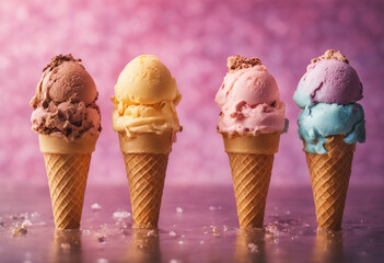 Colorful Ice Cream Cones Against a Dreamy Backdrop