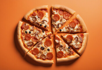 Pepperoni Pizza Slices on Vibrant Orange