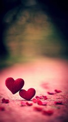 Valentine's Day Love Hearts Romantic Garden Pathway Photo Scene Soft Focus Sweet Memories