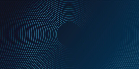 Abstract blue glowing geometric lines on dark blue background. Modern shiny blue circle lines pattern. Futuristic technology concept. Suit for cover, poster, banner, header, website.