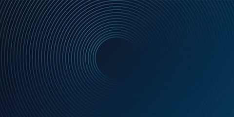 Abstract blue glowing geometric lines on dark blue background. Modern shiny blue circle lines pattern. Futuristic technology concept. Suit for cover, poster, banner, header, website.