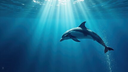 Graceful dolphin swimming underwater in sunlit ocean depths