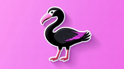 Fototapeta premium Black flamingo sticker on pink background. Cute, playful design.