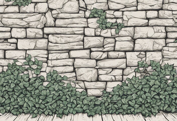 Enchanting Stone Wall with Lush Ivy Vines