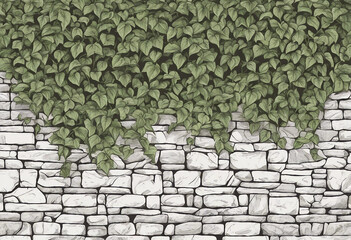 Lush Greenery Cascading Over a Stone Wall