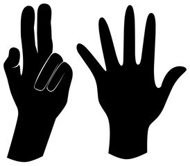 Fototapeta premium set of hand silhouettes isolated on white, Human hand gestures, collection of black hands, flat, silhouette hands pose collection, Vector illustration.