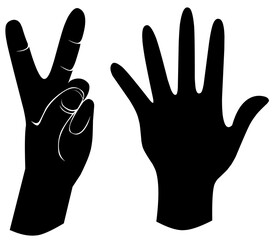 Fototapeta premium set of hand silhouettes isolated on white, Human hand gestures, collection of black hands, flat, silhouette hands pose collection, Vector illustration.