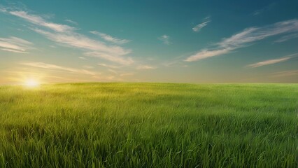 Obraz premium Serene Grassy Field Gradient Background with Emerald Green, Golden Yellow, and Bright Azure