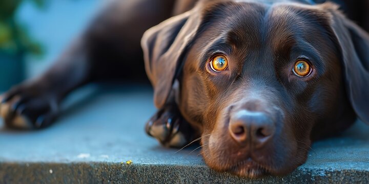 A close-up of a brown dog with expressive eyes, capturing a moment of loyalty and companionship.