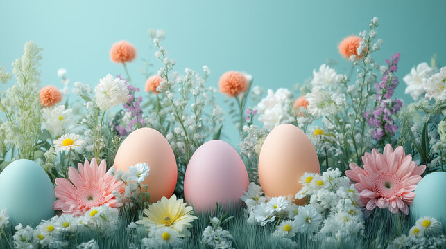 Easter background with easter eggs and decorative elements