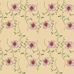 Fototapeta premium Seamless Pattern Pink Botanical Elegant Flowers Big Design on Pastel Yellow Background for Prints, Textiles, Packaging, Fabrics, and Wrapping Paper