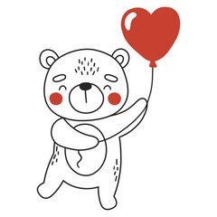 Love bear animal isolated, line design, valentines animal, kids illustration