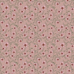Seamless Pattern Pink Flowers Small Design on Pastel Pink Background for Prints, Textiles, Packaging, Fabrics, and Wrapping Paper