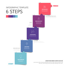 A vibrant 6 step infographic template with colorful, labeled boxes illustrating a stepbystep process. The steps are visually distinct and designed to guide the viewer effectively.