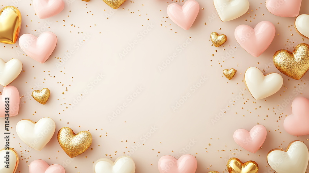 Fototapete sweet valentine's day horizontal greeting banner background with empty copy space, featuring a mix o