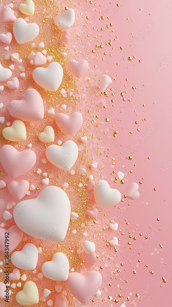 Fototapete sweet valentine's day vertical story greeting card template with empty copy space with scattered hea
