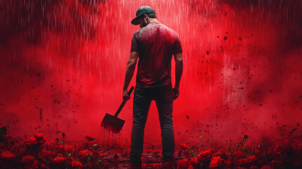 Serial killer, A vibrant image of a figure dressed as a butcher, wielding a cleaver, showcasing high fidelity details and an engaging composition.