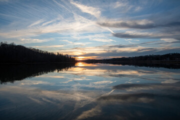 Sunset seen from Fort Loudoun Lake in the late afternoon in Knoxville TN
