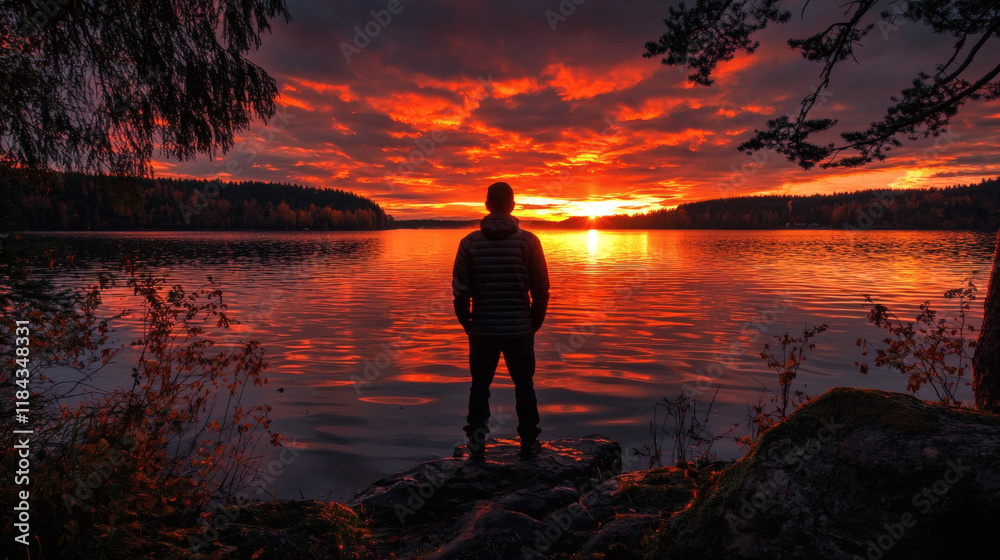 Poster a sunset silhouette capturing the essence of quiet self-reflection and personal insight self-reflect