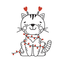 Love cat animal isolated, line design, valentines animal, kids illustration