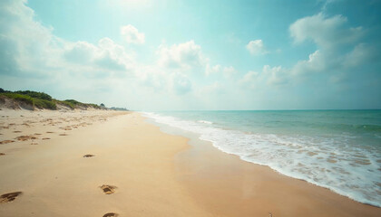 Obraz premium Aerial view of turquoise ocean wave reaching the coastline. Beautiful tropical beach from top view. Andaman sea in Indonesian. Summer holiday vacation concept