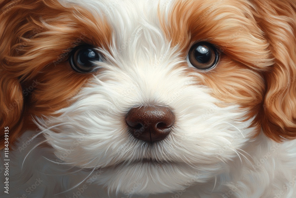 Poster A hyper-realistic close-up of a Shih Tzu puppy face, capturing every strand of its fluffy fur and its sparkling, expressive eyes