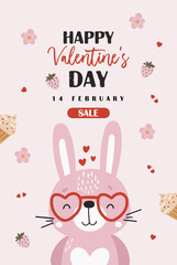 Love animal card, Valentines card template, kids illustration, love design 