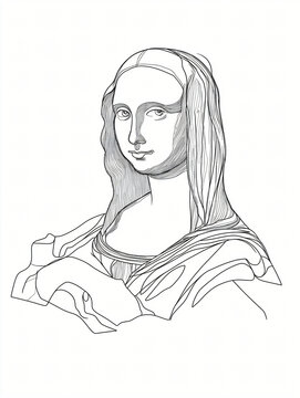 Modern Mona Lisa: A minimalist line drawing interpretation of the iconic Mona Lisa, capturing her enigmatic smile and timeless allure.  